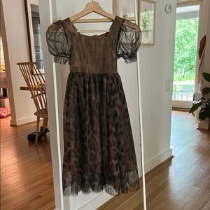 Brown Sheer Puff Sleeve Dress